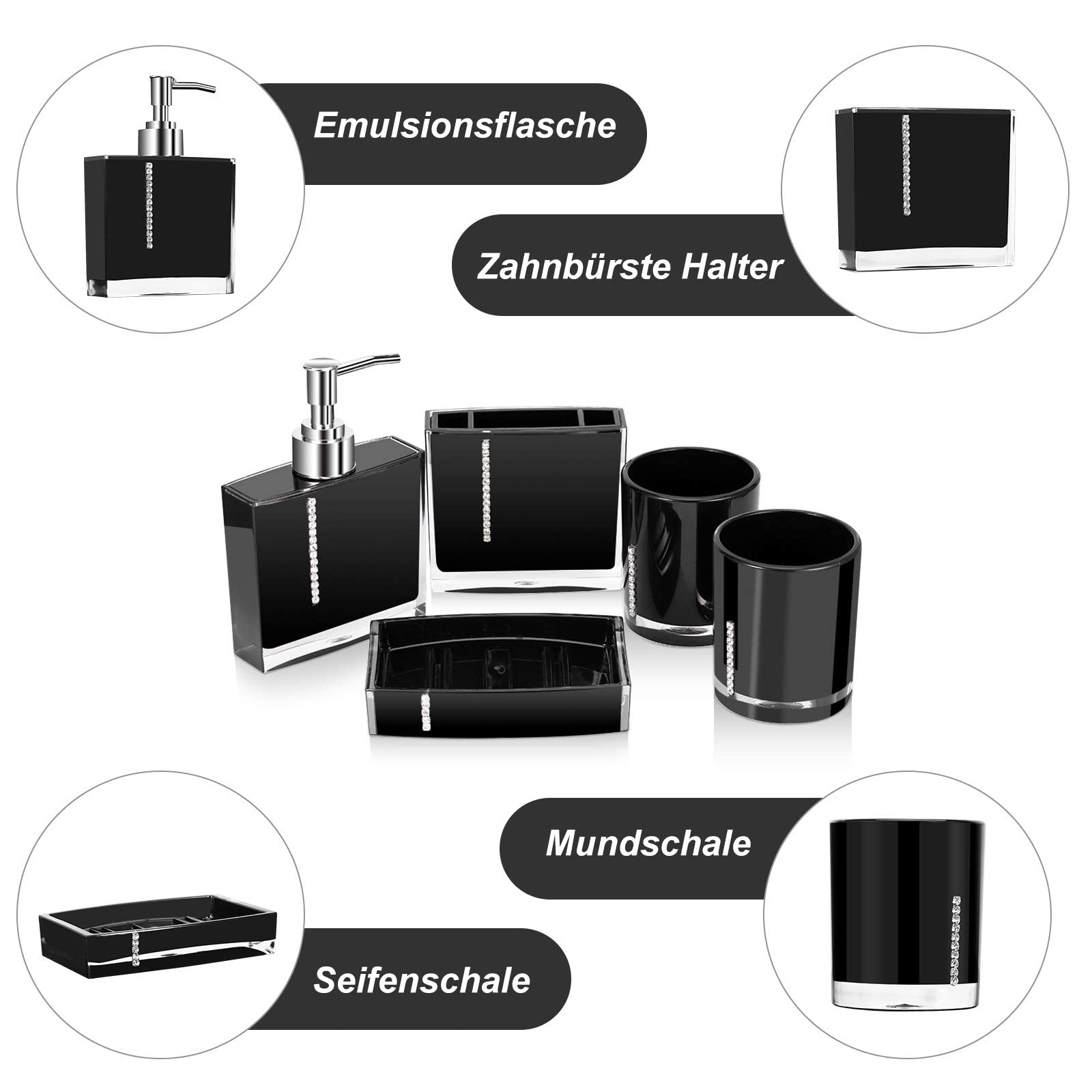 Ejoyous Bathroom ensemble salle de bain 5 pièces acrylique distributeur