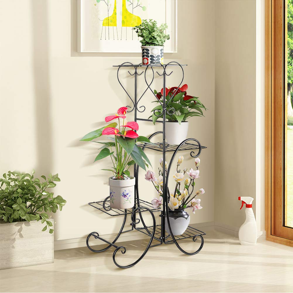 Ejoyous Garden support plantes 4 niveaux noir fer forgé