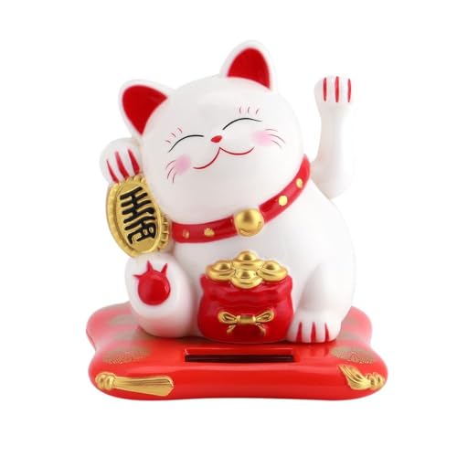 Jadeshay Articles Ménagers Maneki Neko chat solaire blanc