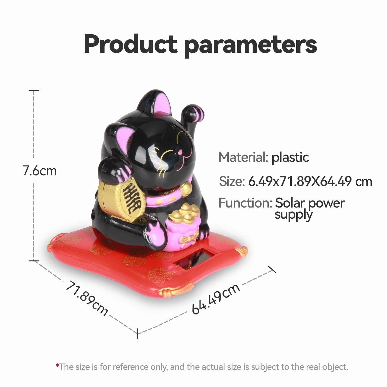 Jadeshay Maneki Neko chat porte-bonheur solaire noir
