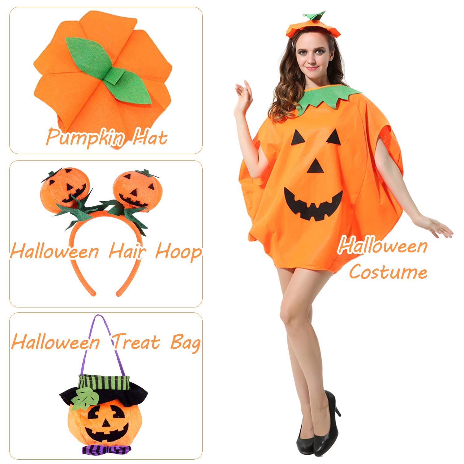 FEPITO Costume Citrouille Halloween Adulte 4 Pièces orange