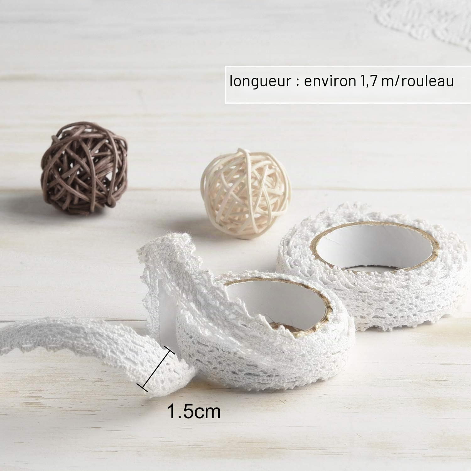 FEPITO ruban dentelle blanche adhésif 1,5 cm x 3,4 m