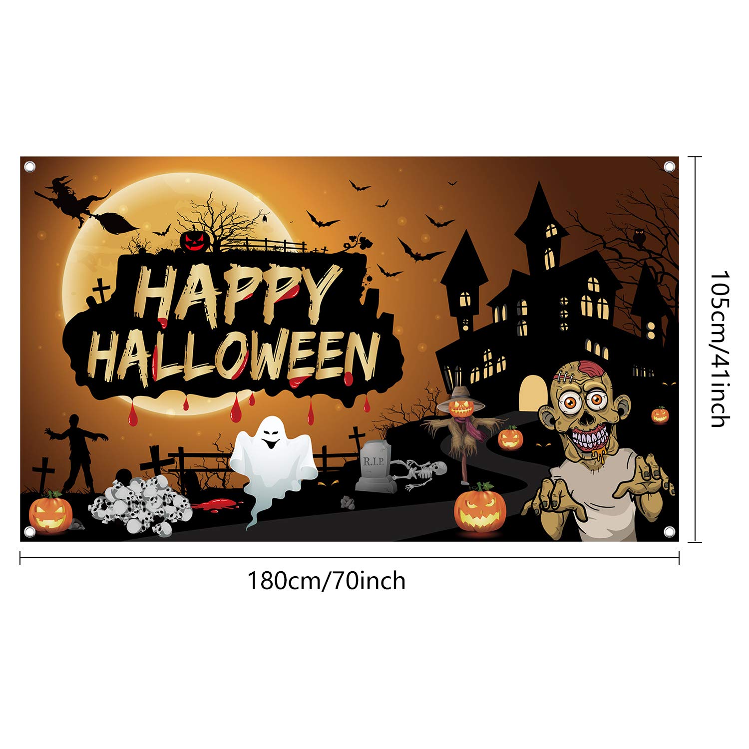 FEPITO Party Bannière Halloween 180x105 cm Tissu Citrouille