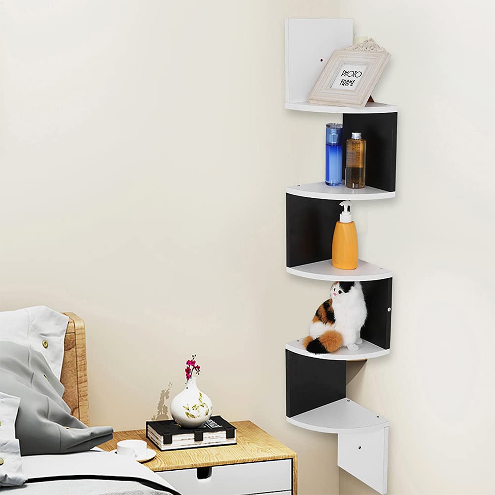Ejoyous Living Room étagère angle murale bois 5 niveaux noir
