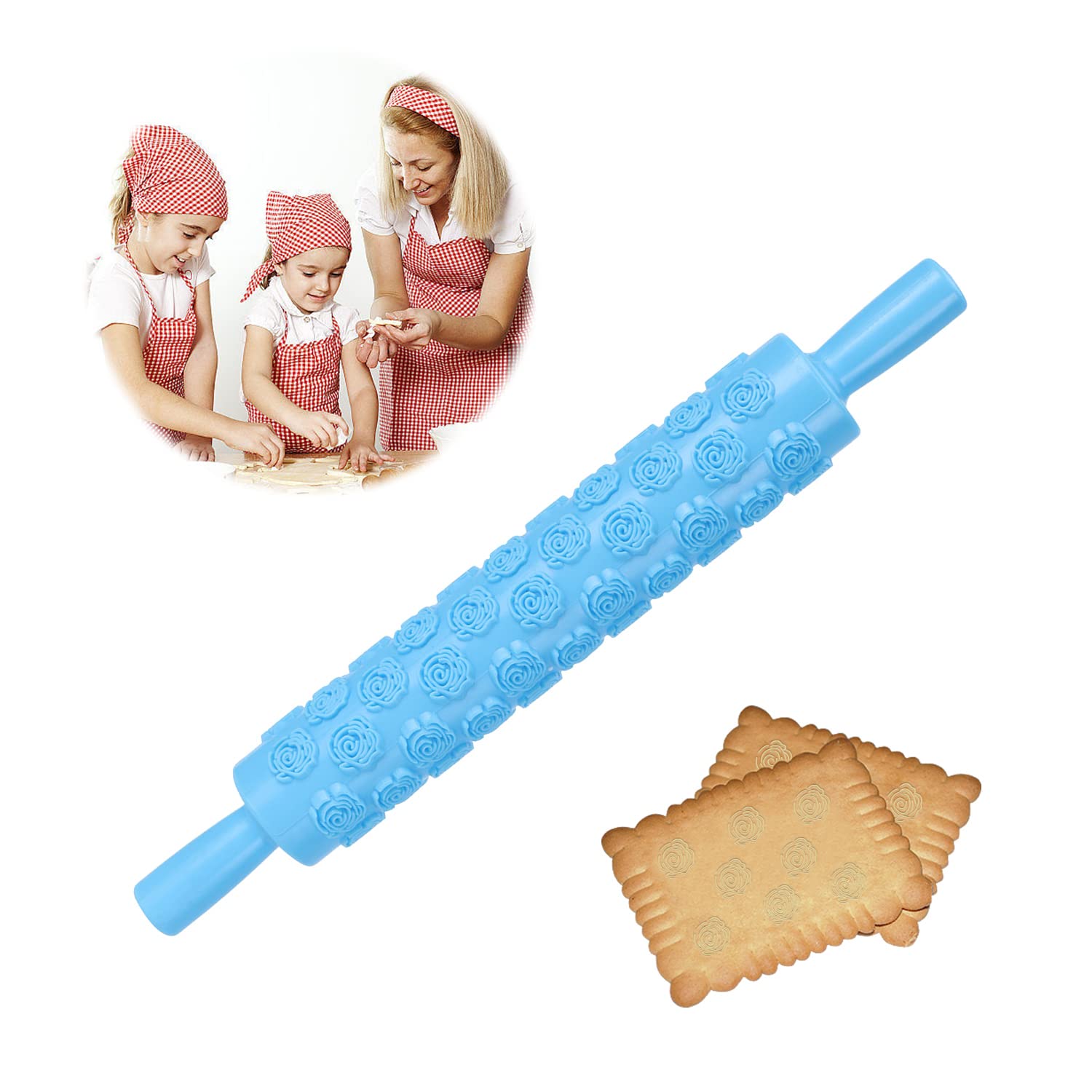 Tissting Rouleau à Pâtisserie Relief Bleu Plastique Alimentaire
