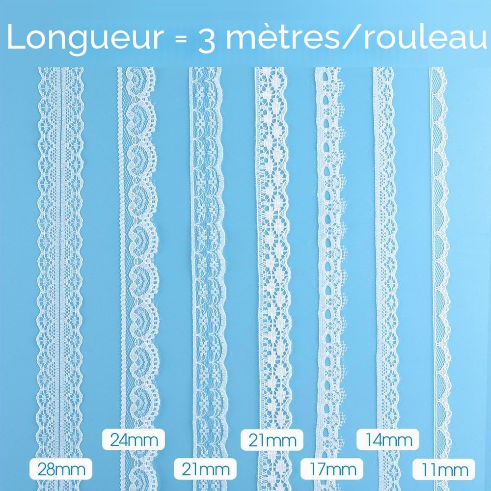 Fepito 12 Rouleaux Ruban Dentelle Blanche 39,6 m