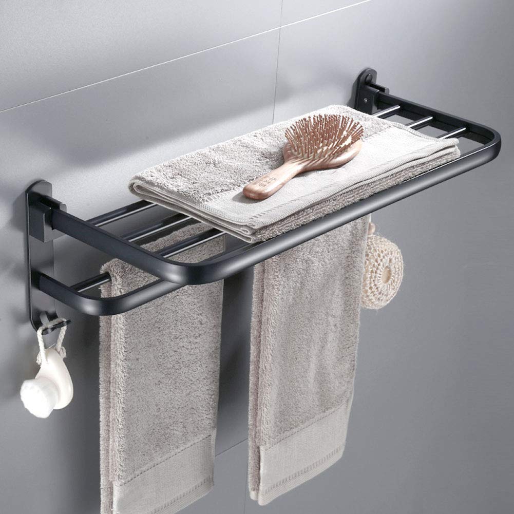 Ejoyous Porte Serviettes Mural Noir Pliant Alu 2 Niveaux