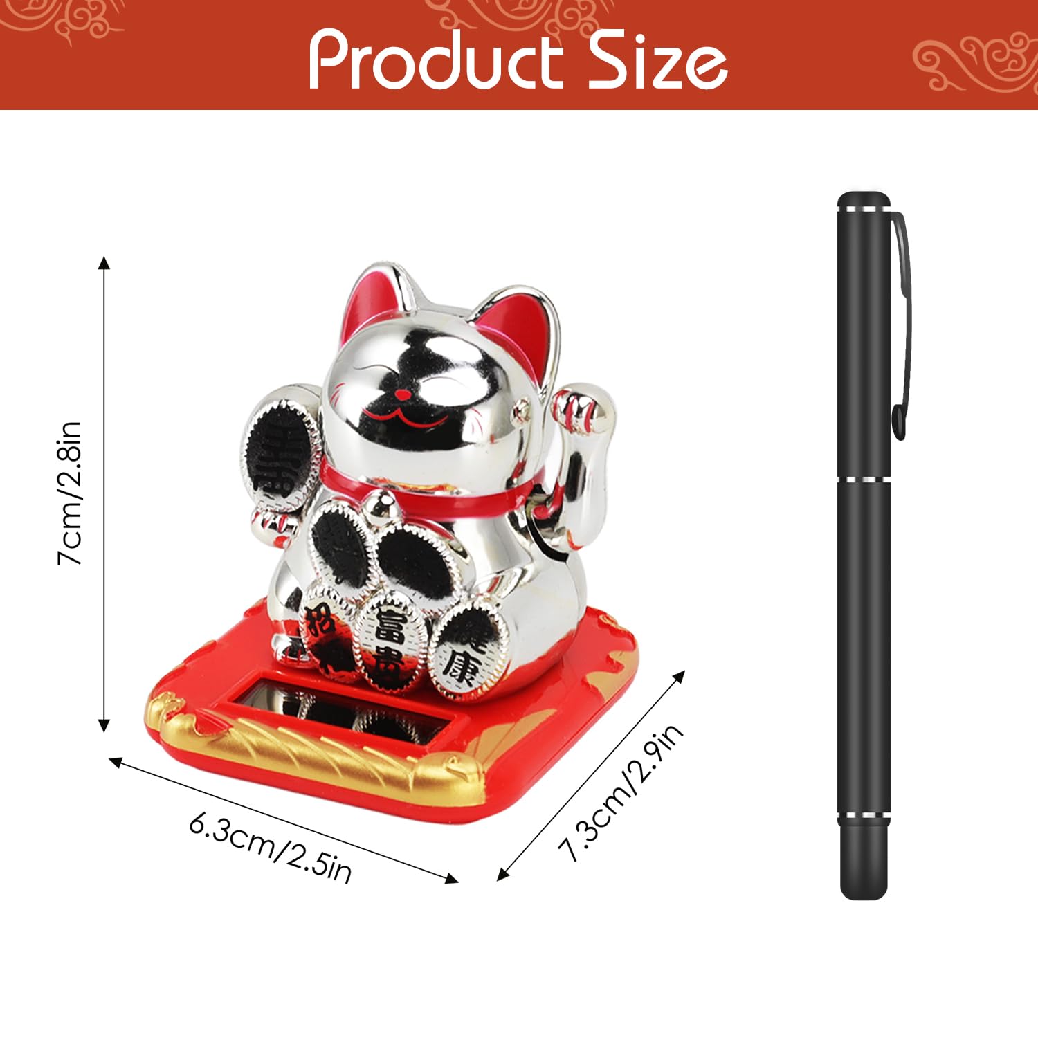 Tissting Outdoor chat ondulant solaire maneki neko argent