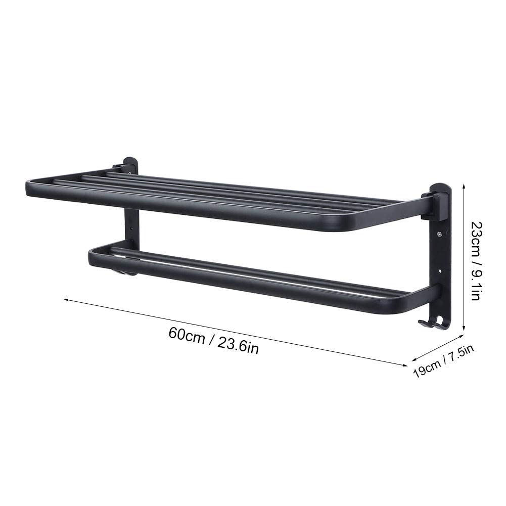 Ejoyous Porte Serviettes Mural Noir Pliant Alu 2 Niveaux