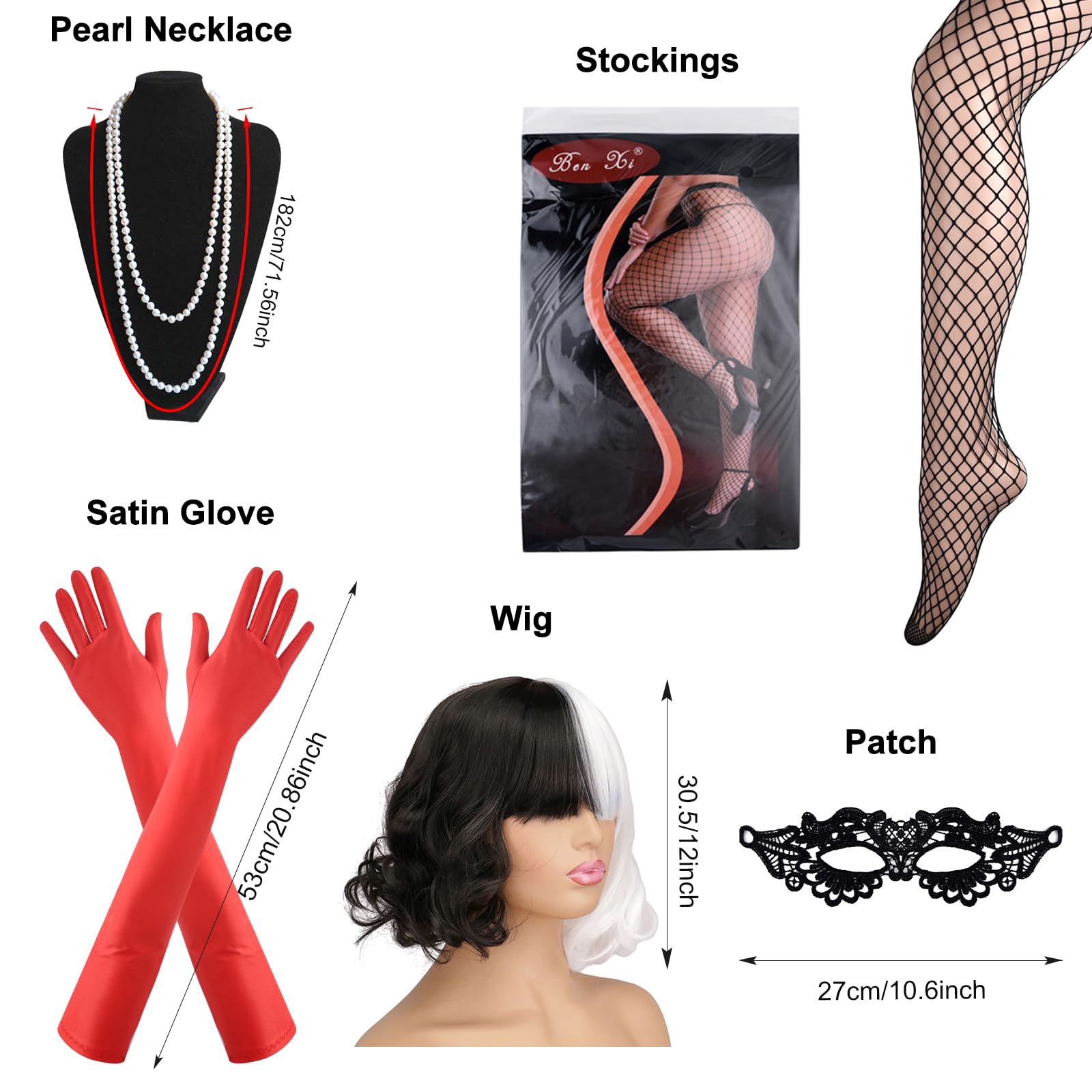 FEPITO Déguisement années 20 femme 7 pièces perruque