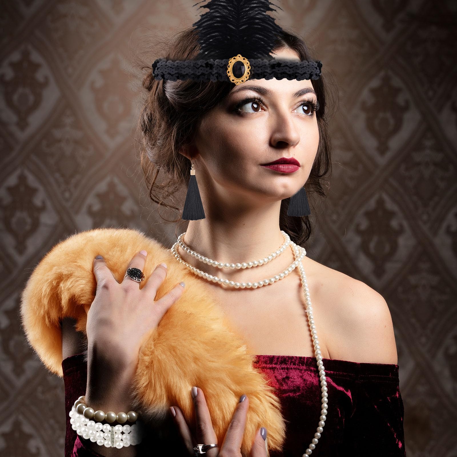 FEPITO Accessoires Années 20 Femme Noir Doré Déguisement