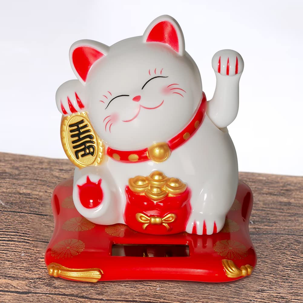 Jadeshay Articles Ménagers Maneki Neko chat solaire blanc