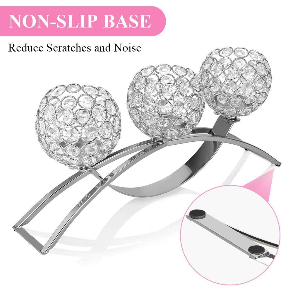 Ejoyous Bougeoir cristal 3 bras argent