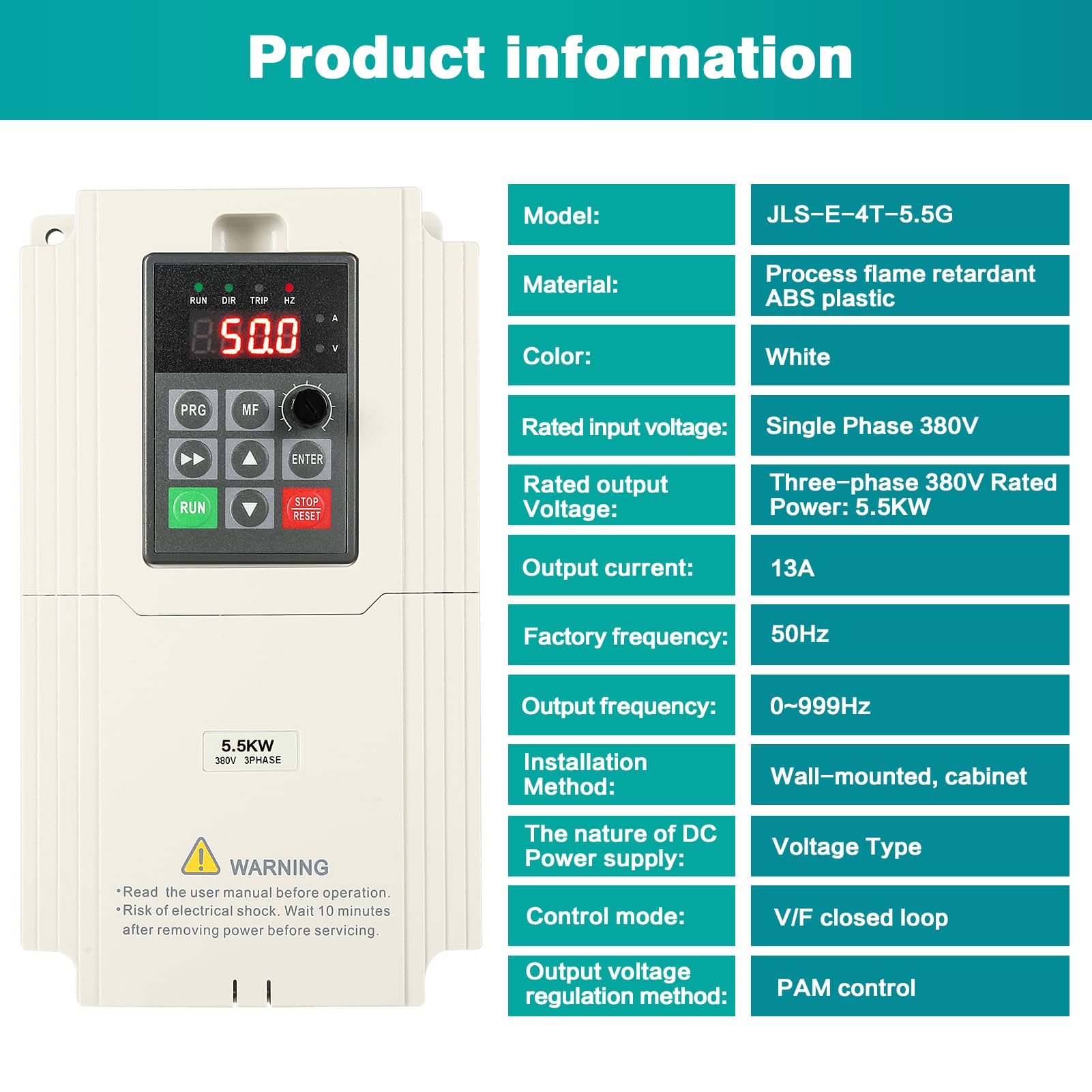 Jadeshay onduleur VFD 380V 5,5kW variateur triphasé