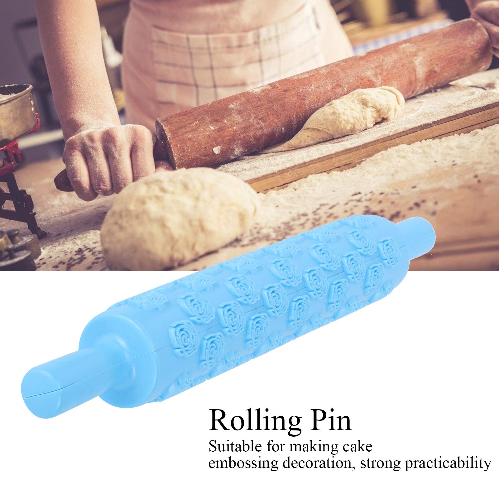 Tissting Rouleau à Pâtisserie Relief Bleu Plastique Alimentaire