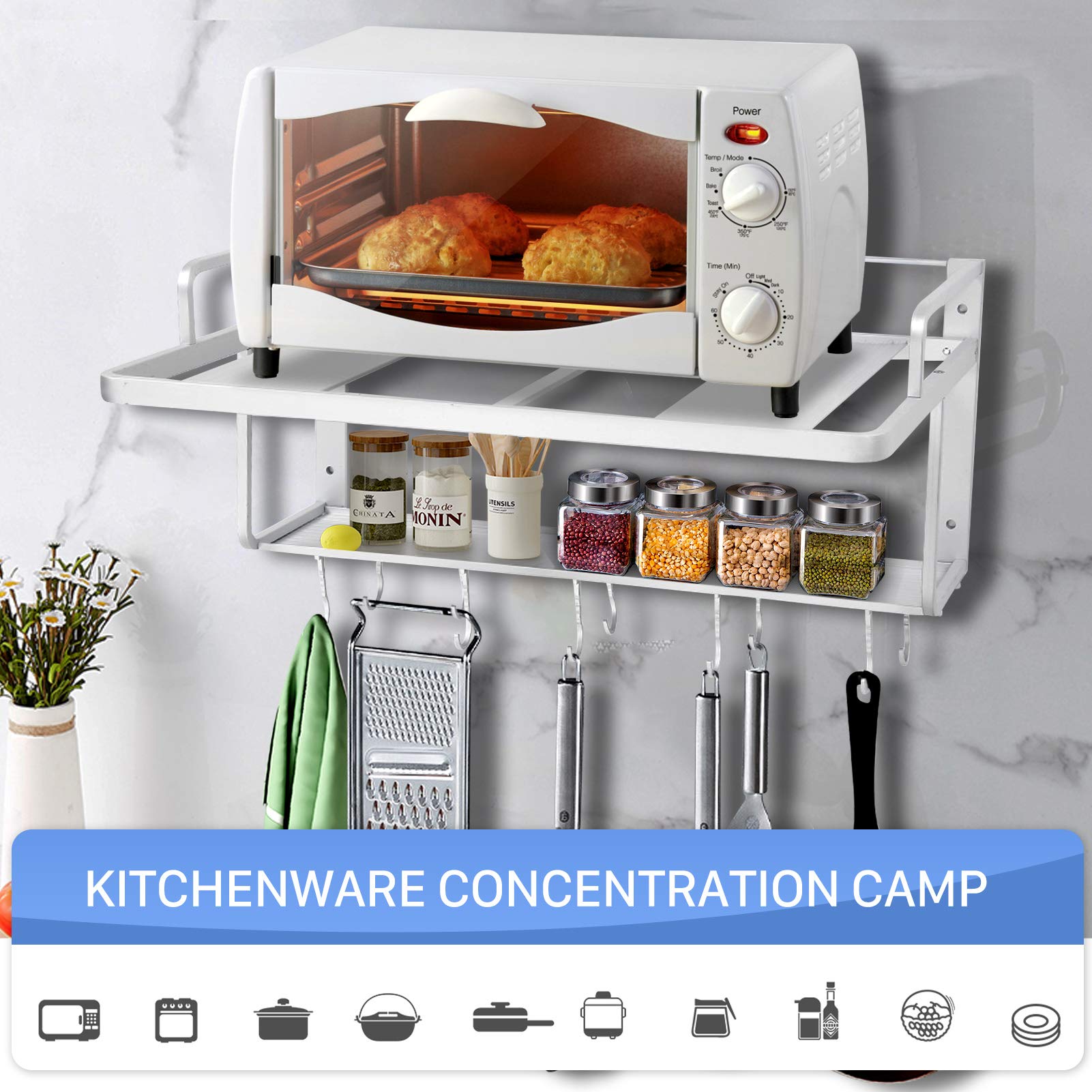 Ejoyous Kitchen Support Micro-Ondes Mural 2 Niveaux 10 Crochets
