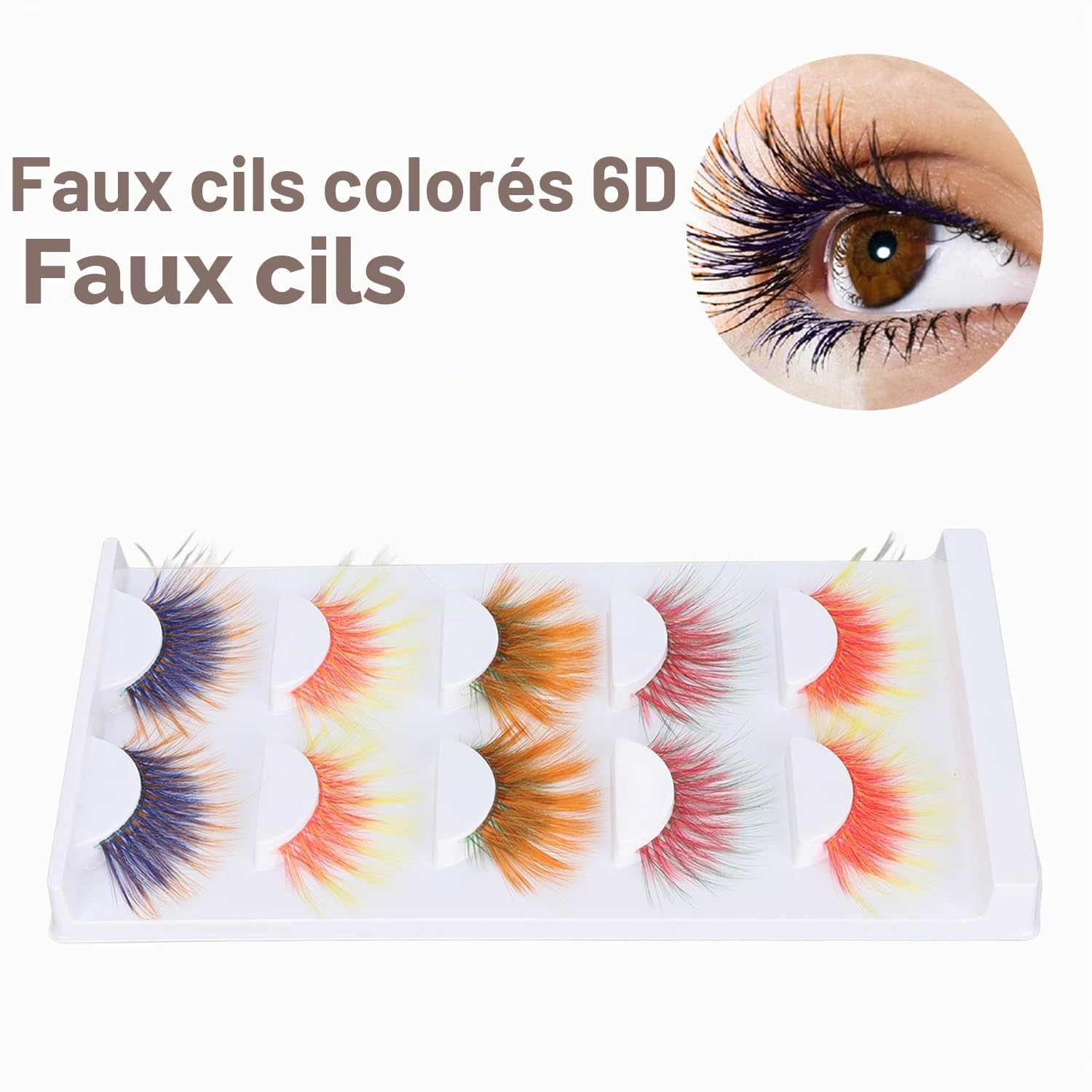 Tissting Faux cils colorés 6D longs lot 5 paires