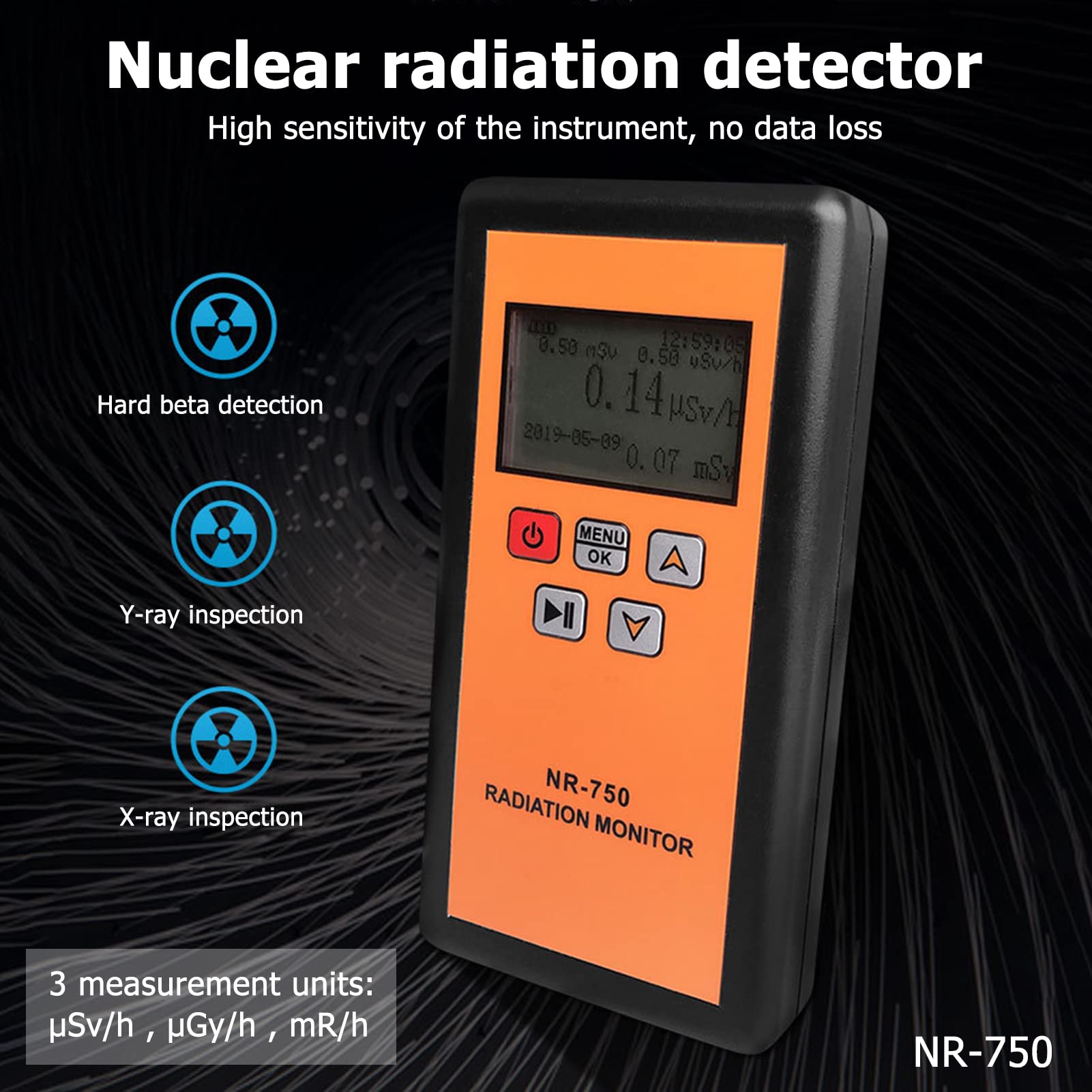 Jadeshay Installation Électrique NR-750 compteur Geiger orange rayons X gamma