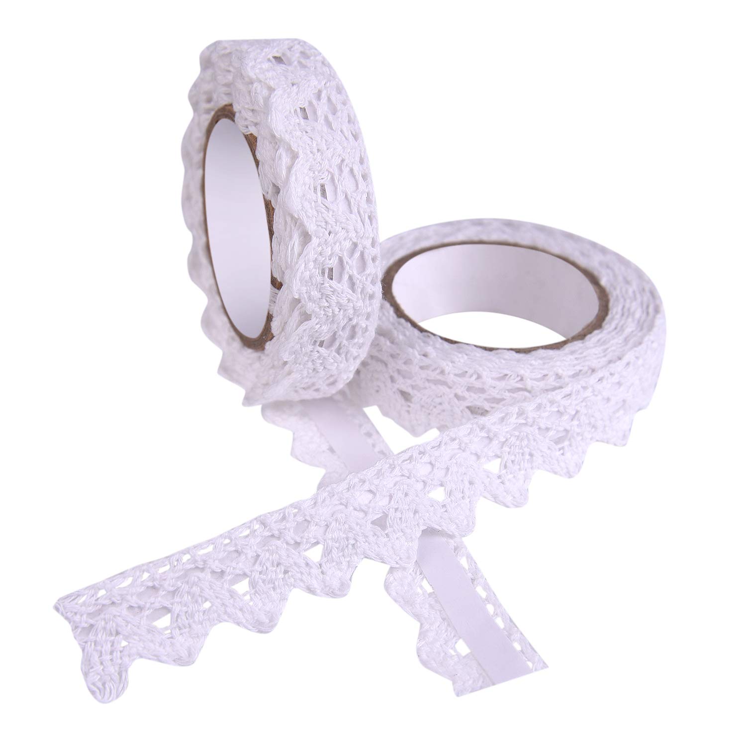 FEPITO Ruban Dentelle Blanc Adhésif 15 mm x 3,4 m Lot 2