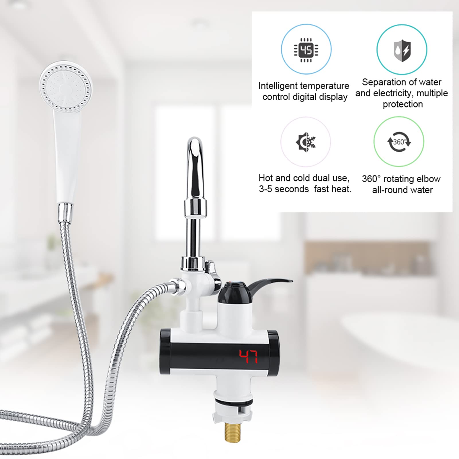 Ejoyous Kitchen robinet chauffant instantané 3000W inox douchette