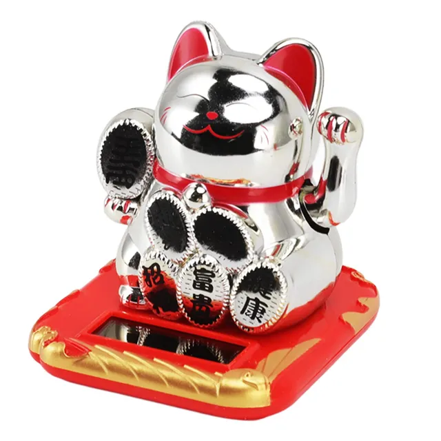 Tissting Outdoor chat ondulant solaire maneki neko argent