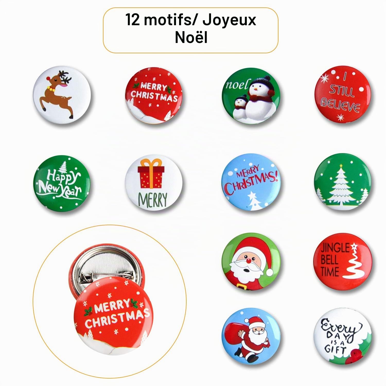 FEPITO Joyeux Noël Badges Boutons + Cartes Lot 36