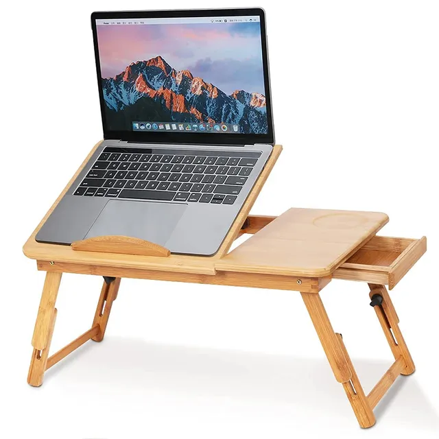 Ejoyous Bedside Table table de lit pliable bambou 50x30 cm tiroir
