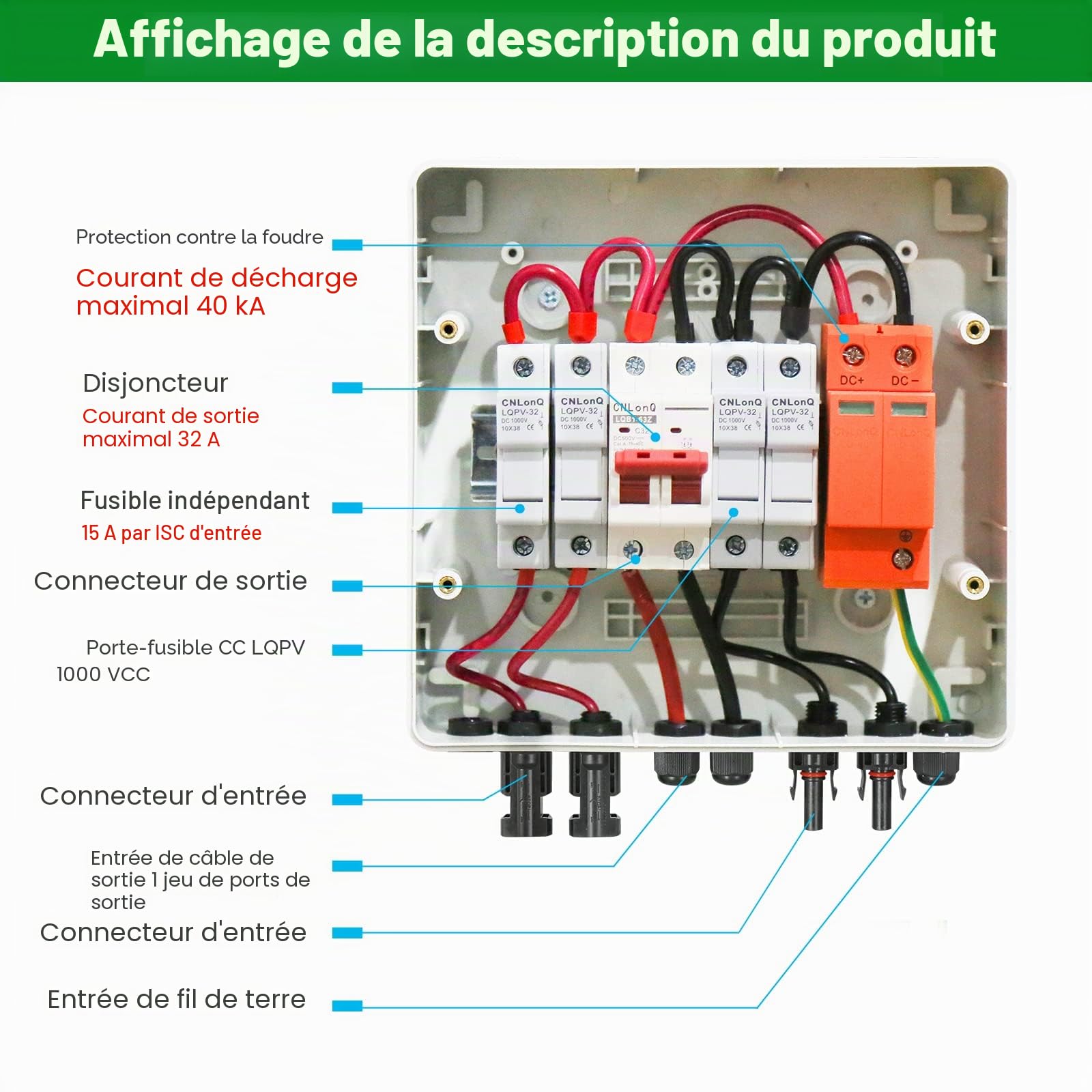Jadeshay Solaire Photovoltaïque boîtier combinaison 2 voies IP65
