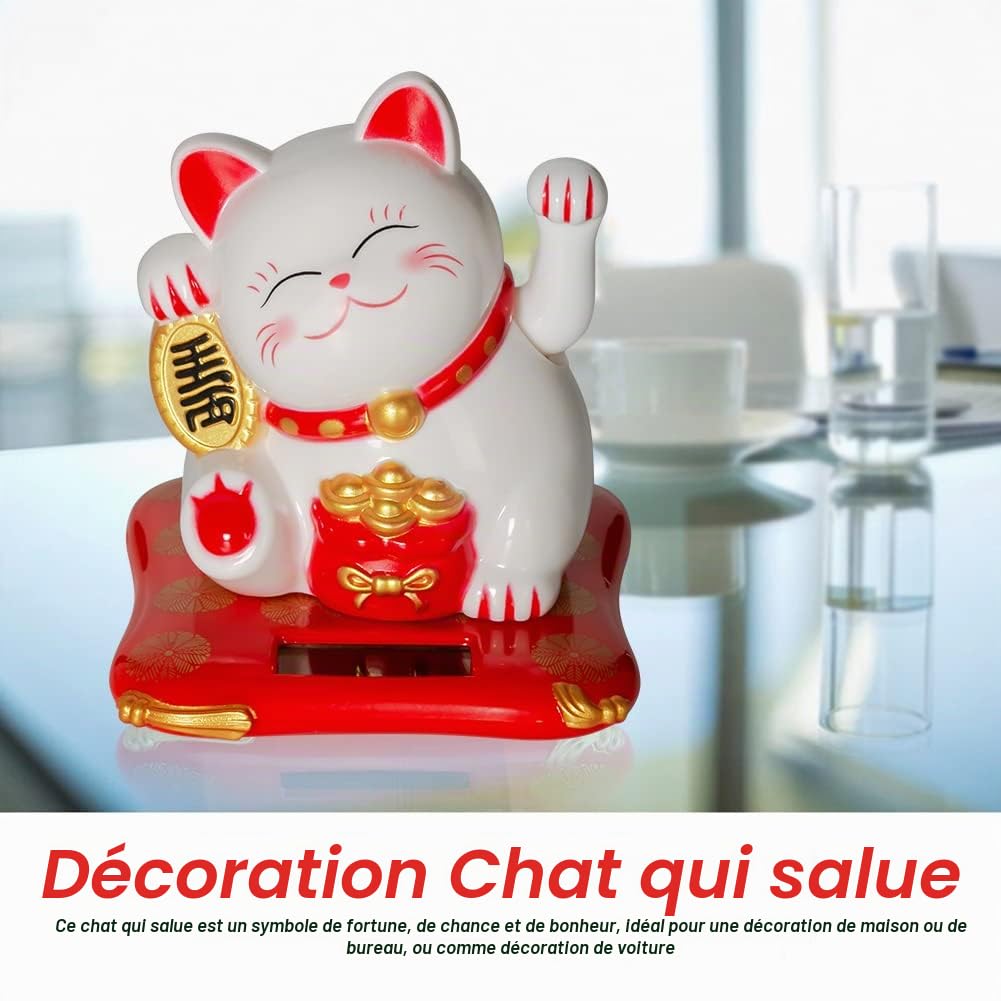 Jadeshay Articles Ménagers Maneki Neko chat solaire blanc