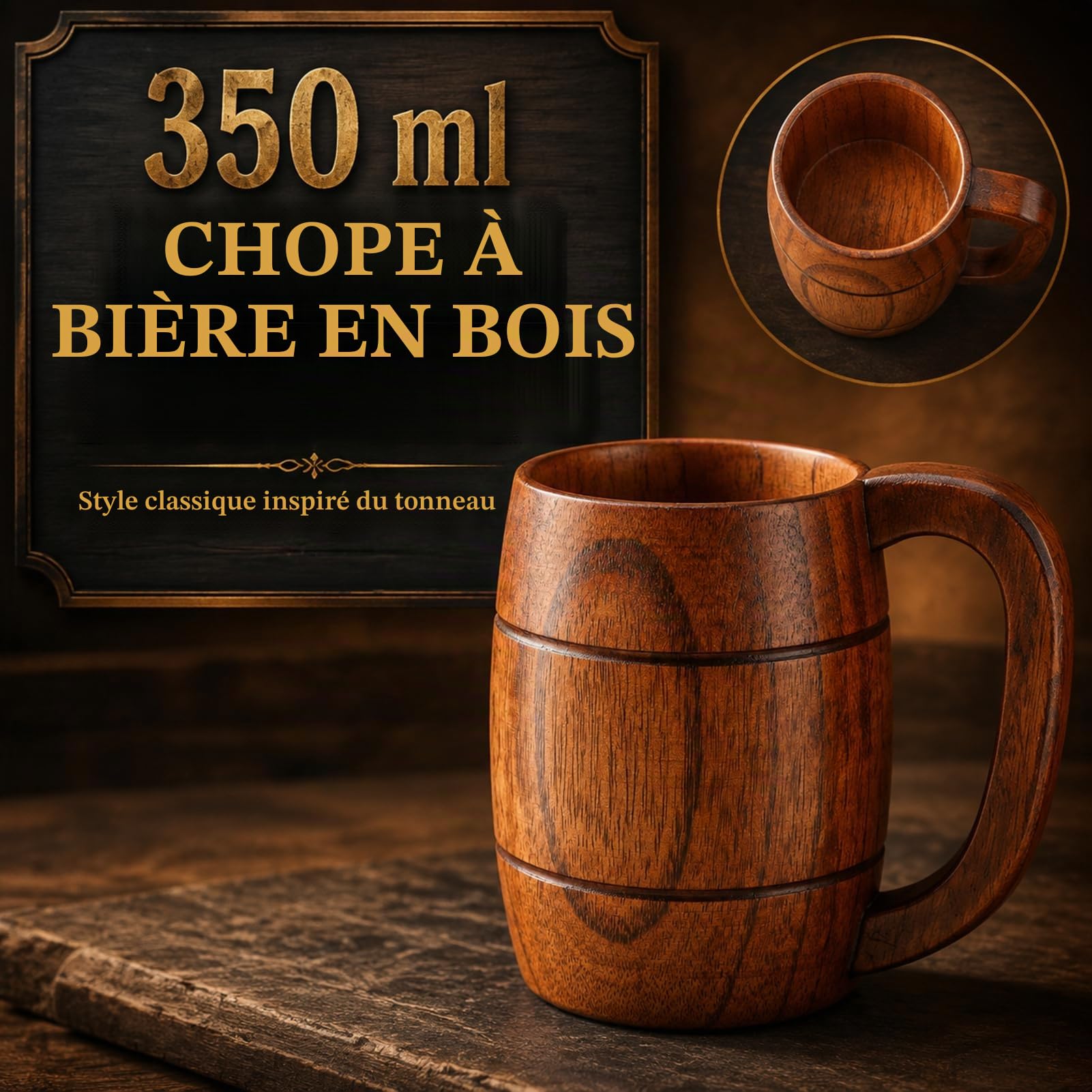 Jadeshay Articles Ménagers tasse bois 350ml bois foncé