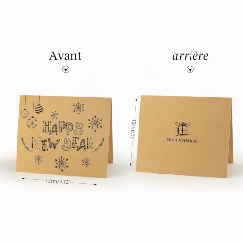 FEPITO cartes de voeux Bonne Année kraft 36 pièces
