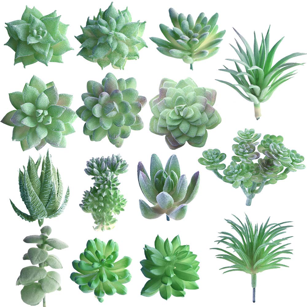 FEPITO Plantes succulentes artificielles vertes x15 mini