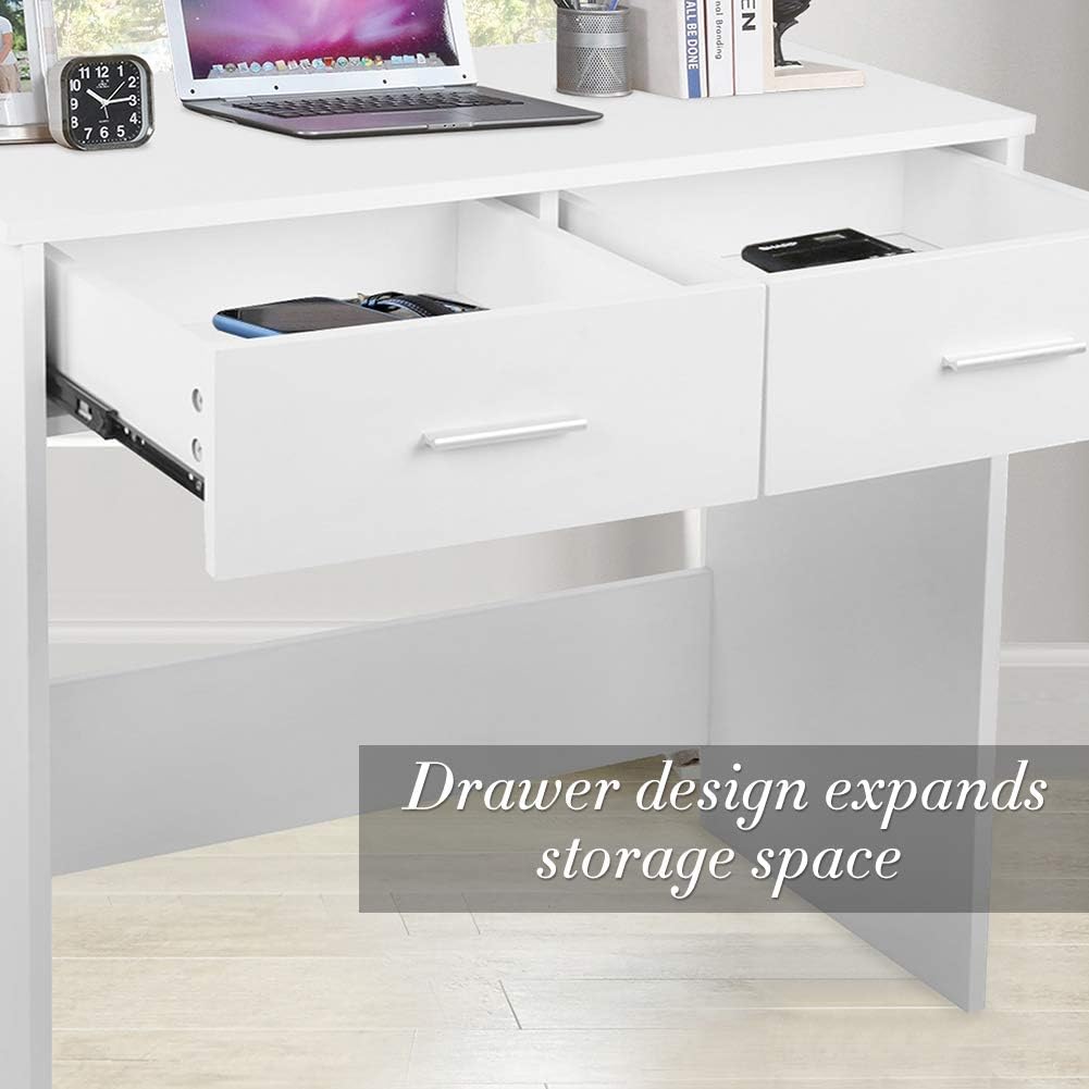 Ejoyous Living Room Bureau Blanc MDF 2 Tiroirs 80 cm