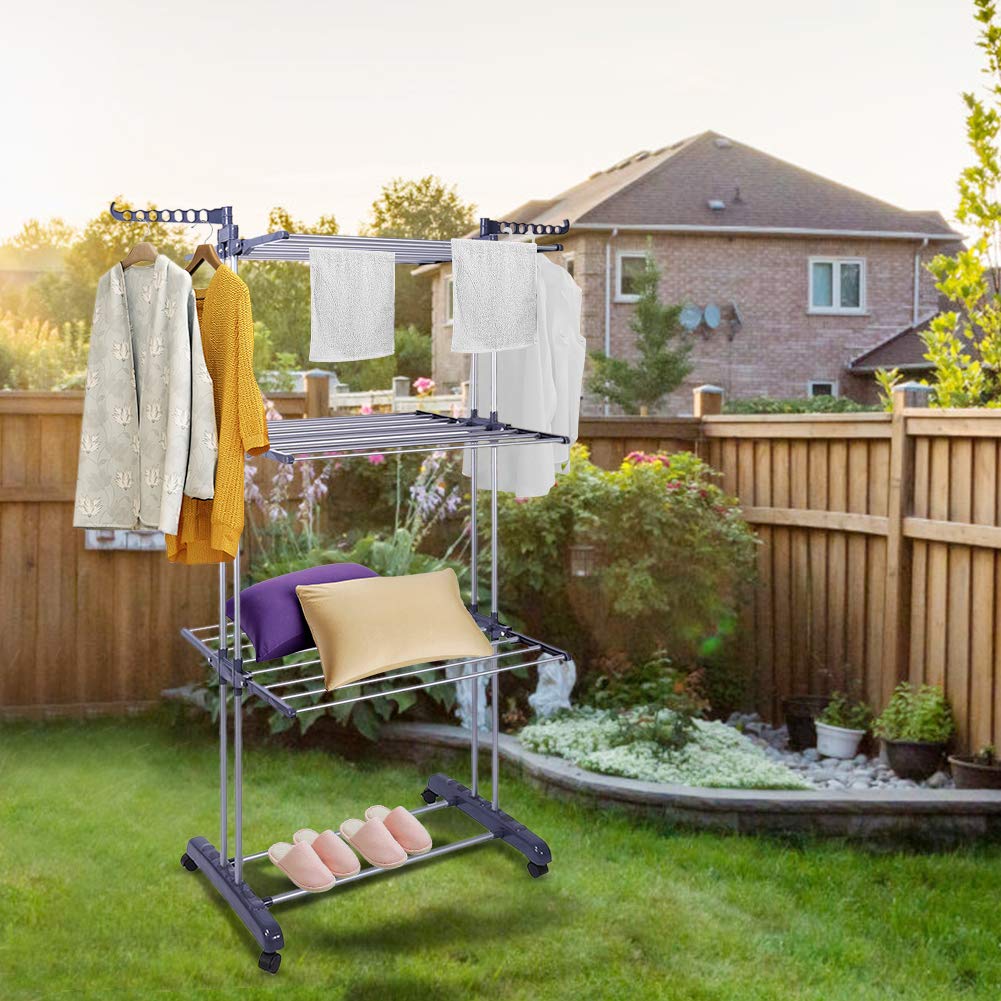 Ejoyous étendoir linge pliable 4 niveaux à roulettes
