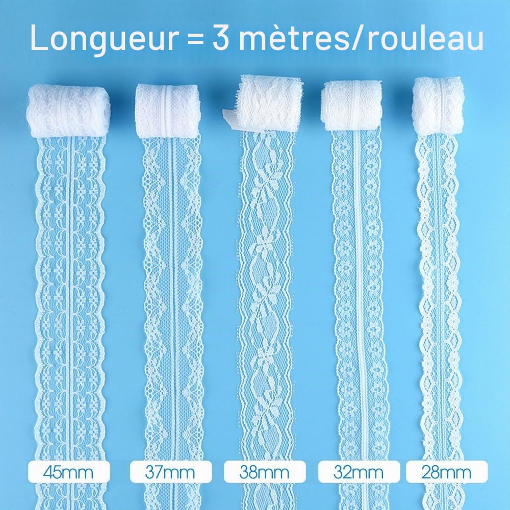 Fepito 12 Rouleaux Ruban Dentelle Blanche 39,6 m