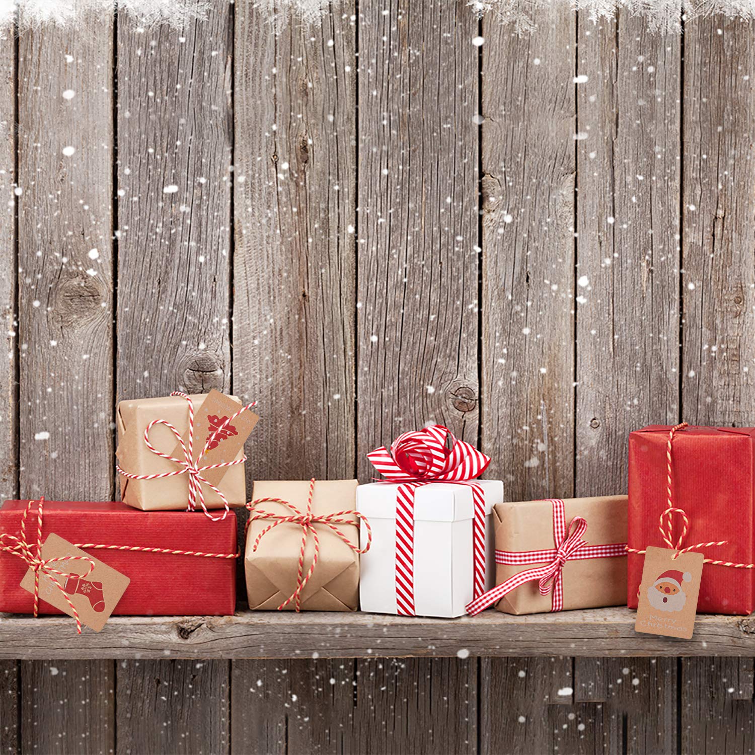 FEPITO Greeting Cards 50 étiquettes cadeau Noël kraft ficelle