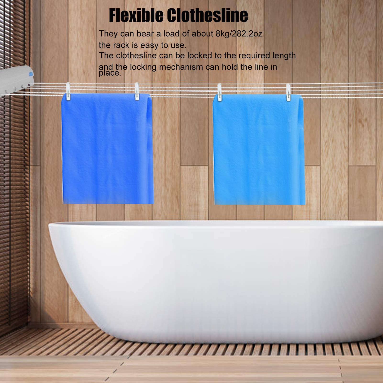 Tissting Corde à Linge Rétractable Murale 5 Fils plastique