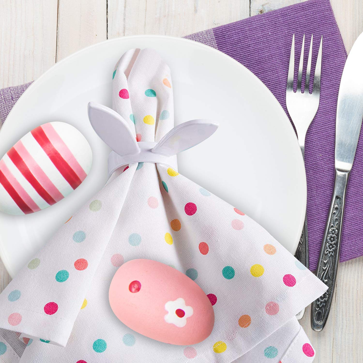 FEPITO Party Decorations ronds serviette lapin blanc x12