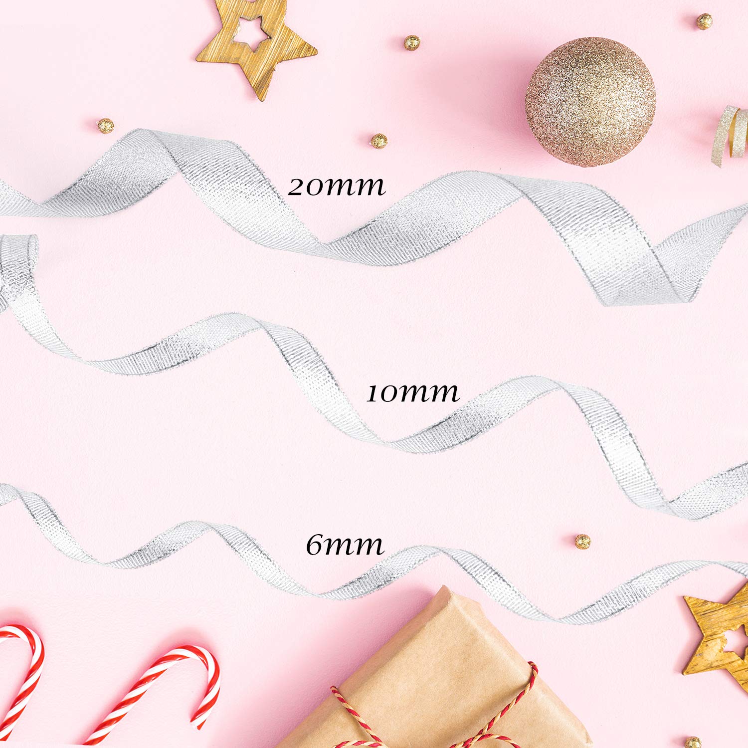 FEPITO ruban Noël argent organza 3 rouleaux 6/10/20 mm