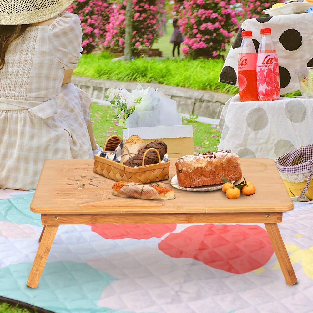 Ejoyous table de lit bambou pliable tiroir 50x30