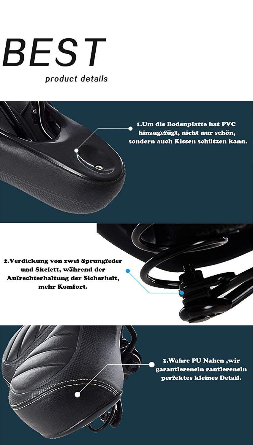 Ejoyous Selle Vélo Gel Confort Ressorts 25x20 cm