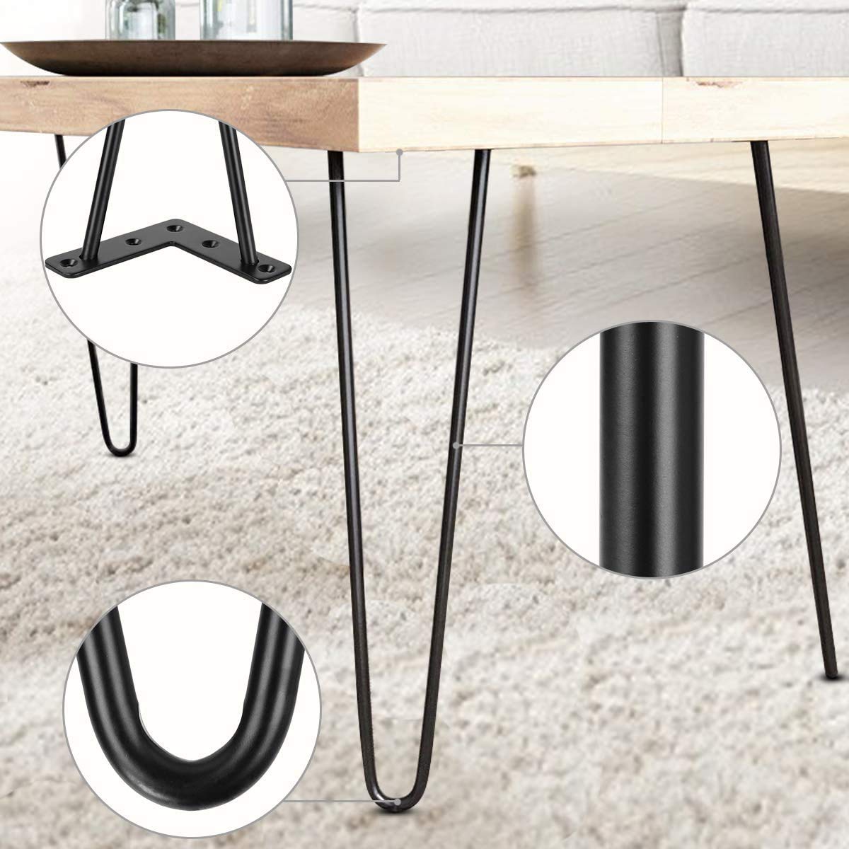 Ejoyous Home Improvement Tool pieds table epingle 30 cm noir lot 4