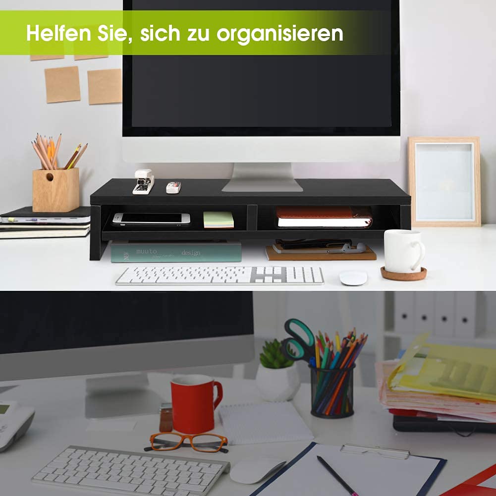 Ejoyous Computer Table support moniteur bois noir 2 tiroirs