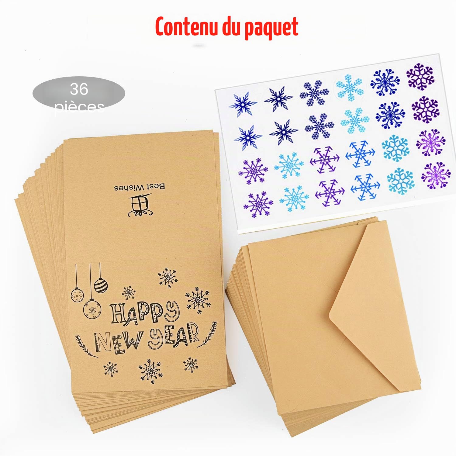 FEPITO cartes de voeux Bonne Année kraft 36 pièces