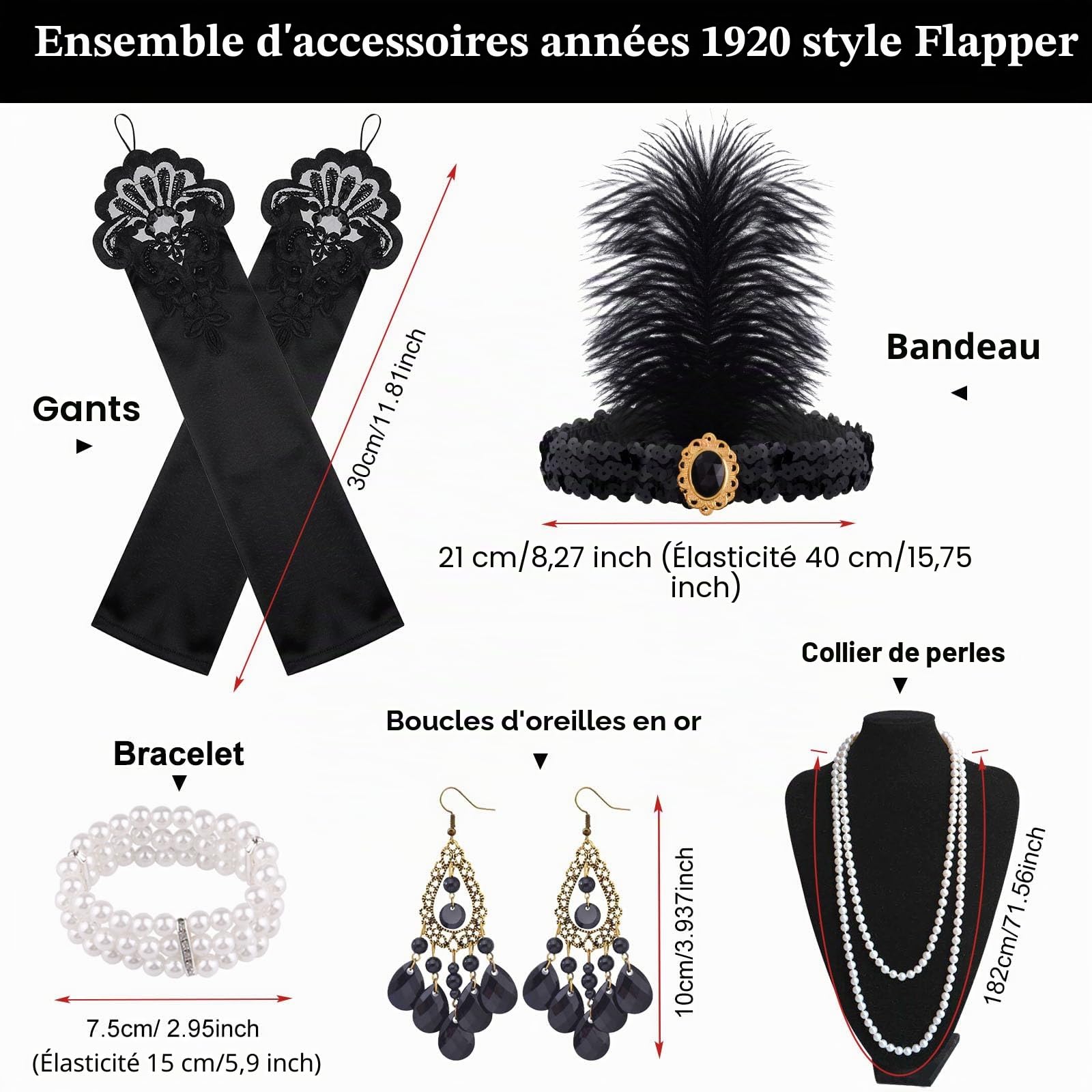 FEPITO Set Accessoires Années 20 Charleston Déguisement Femme