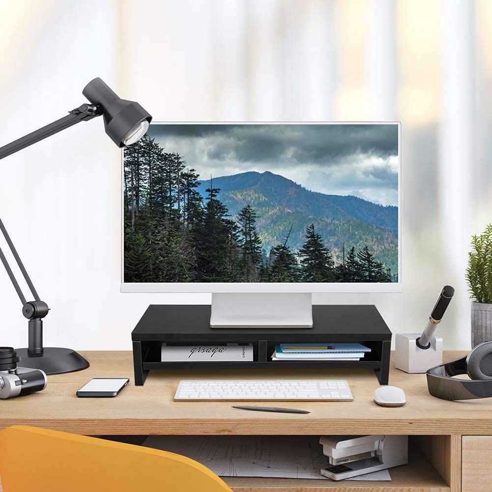 Ejoyous Computer Table support moniteur bois noir 2 tiroirs