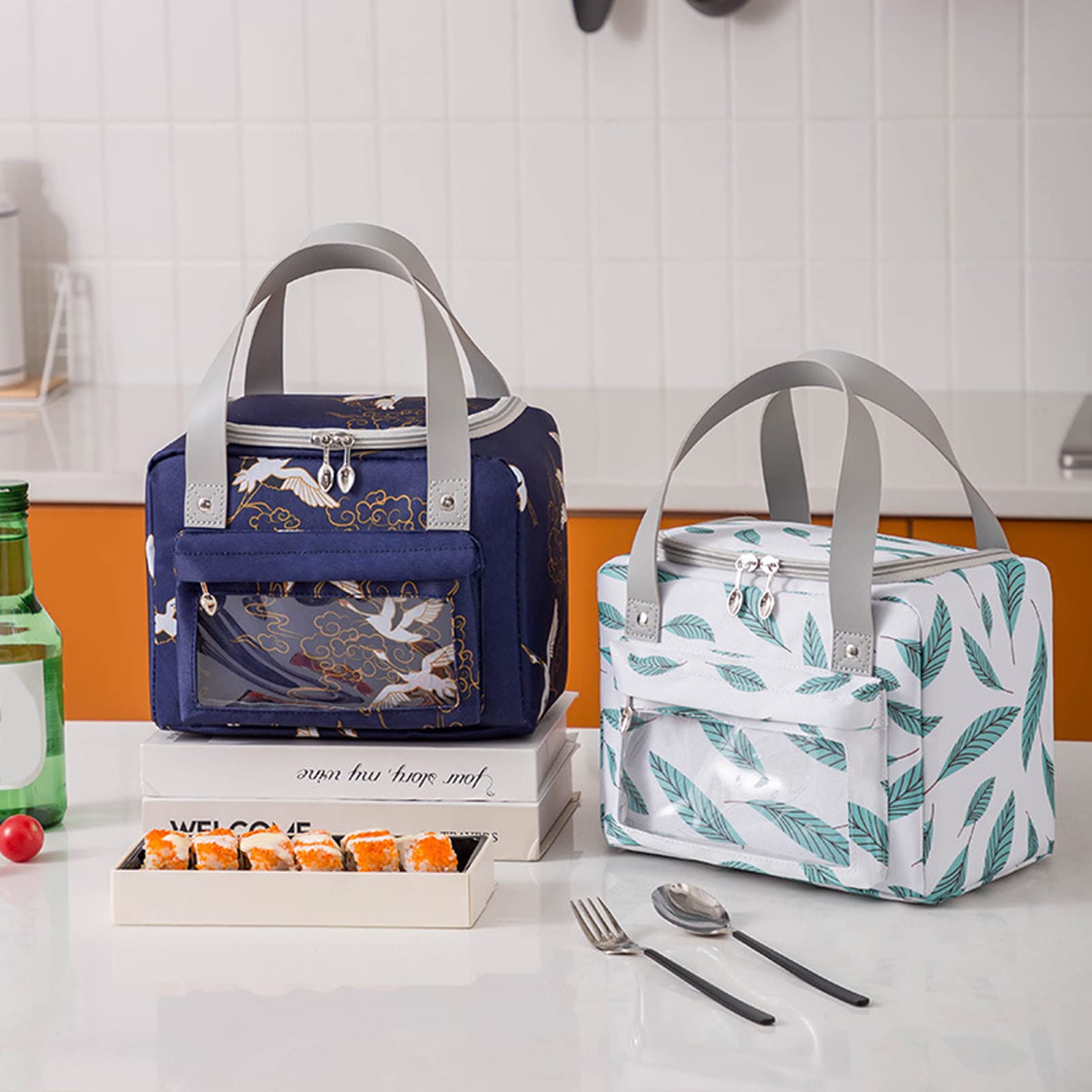 Tissting sac lunch isotherme feuilles blanches portable