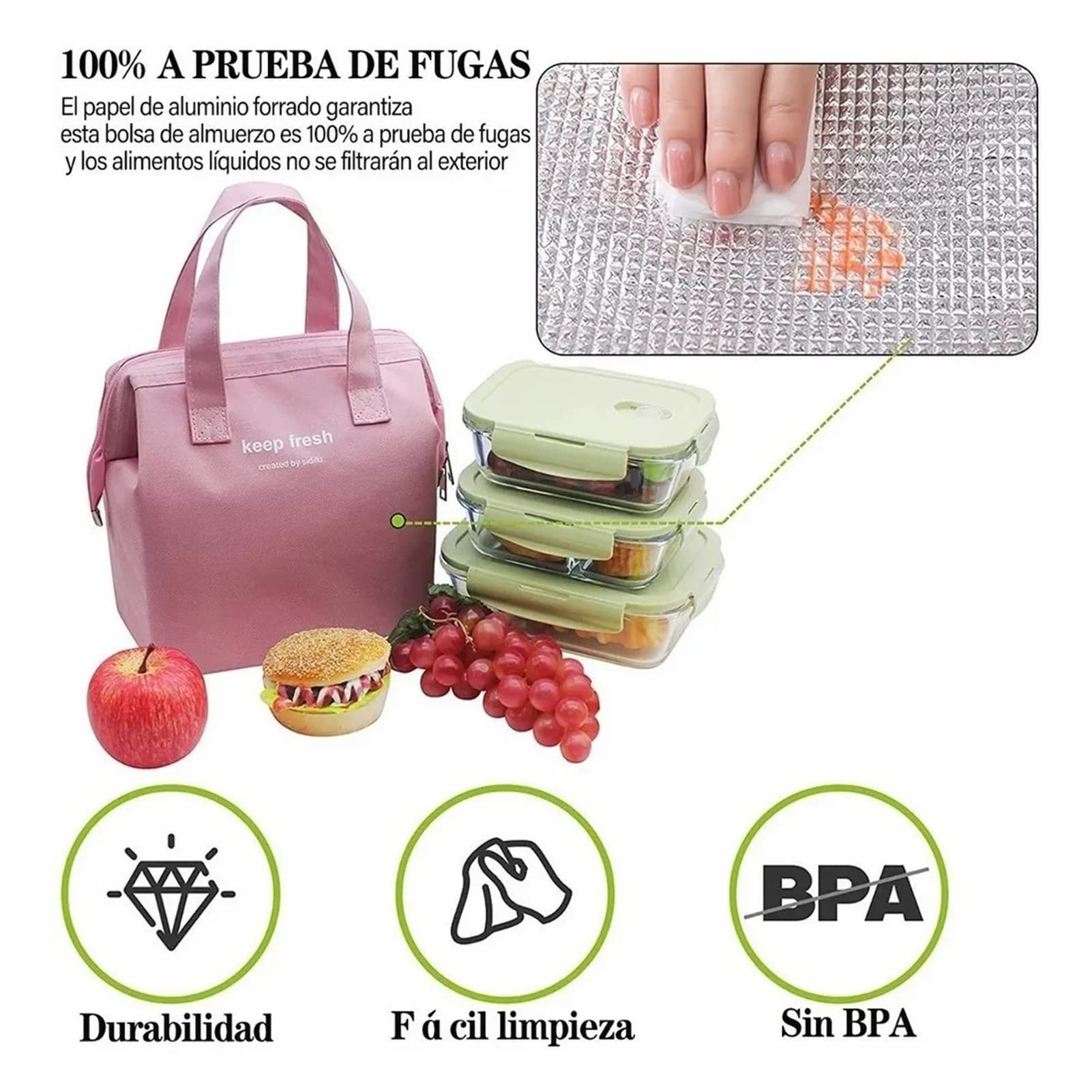 Tissting Sac Lunch Isotherme Rose Oxford 23x14x24 cm