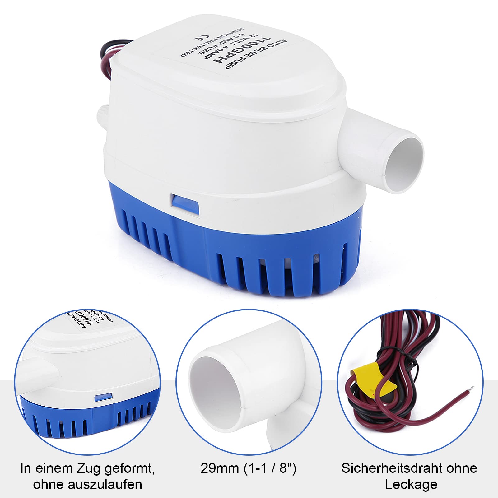 Ejoyous Sports & Equipment pompe de cale auto 12V 1100GPH flotteur