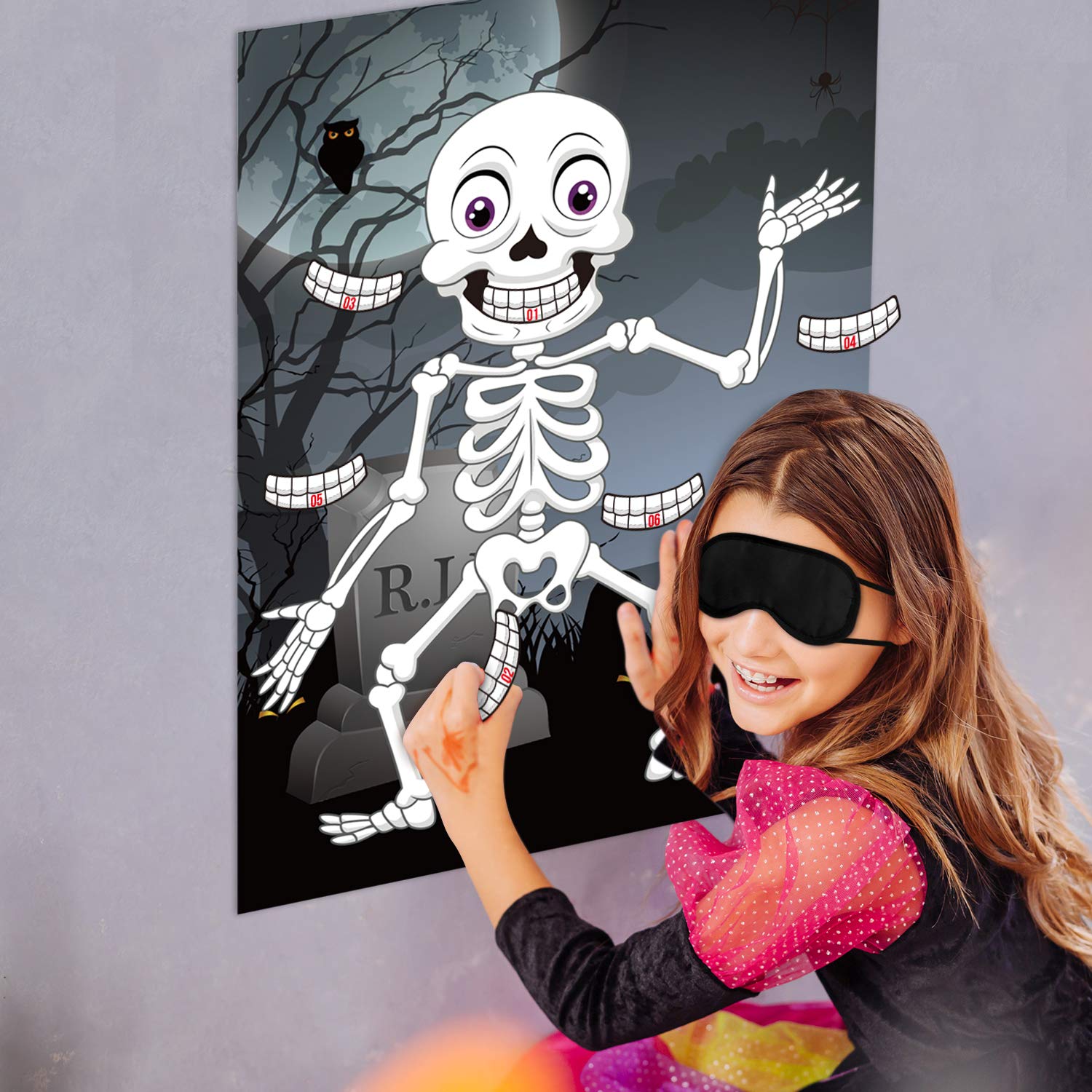FEPITO Party Games jeu halloween épingle dents crâne 24 pcs